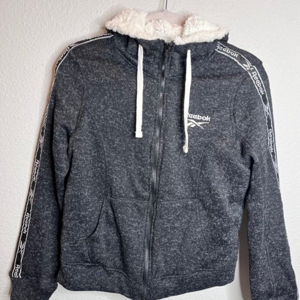NEW Reebok Zip-Up Hoodie Heather Black w/Sherpa Lining Size Medium